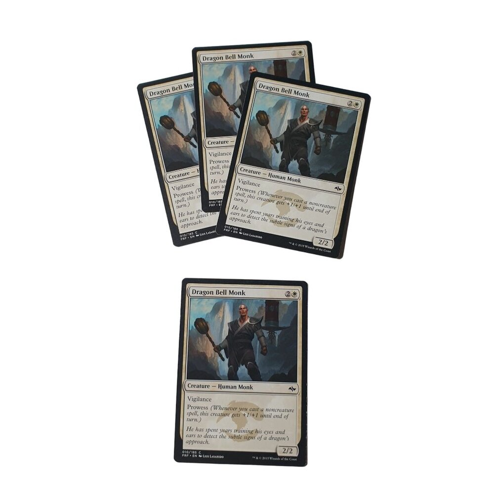 Magic The Gathering Dragon 10/185 Bell Monk Cards X4 Creature Human Prowess 2/2